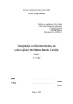 Research Papers 'Emigrācija uz Rietumvalstīm kā socioloģisko problēmu drauds Latvijā', 1.