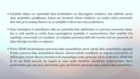 Presentations 'Fizisko personu datu apstrādes likums', 33.