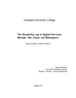 Research Papers 'The Elizabethan Age in English Literature: Marlowe, Ben Jonson and Shakespeare', 1.