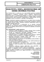 Samples 'Kvalitātes, vides, arodveselības un darba drošības politika', 1.