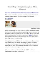 Research Papers 'How to Forge a Strong Community in an Online Classroom', 1.