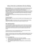 Summaries, Notes 'Advance Directives and Substitute Decision Making', 1.