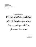 Essays 'Prezidenta V.Zatlera rīcība pēc 13.janvāra grautiņa Satversmē paredzētu pilnvaru', 1.