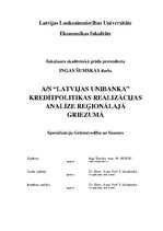 Term Papers 'AS "Latvijas Unibanka" kredītpolitikas realizācijas analīze reģionālajā griezumā', 1.