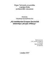 Research Papers 'Kā iestāšanās Eiropas Savienībā ietekmēja inflāciju Latvijā', 1.