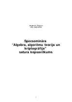 Summaries, Notes 'Specsemināra "Algebra, algoritmu teorija un kriptogrāfija" kopsavilkums', 1.
