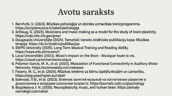 Presentations 'Kā muzikālā apmācība ietekmē kognitīvo attīstību', 15.