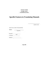 Research Papers 'Specific Features in Translating Manuals', 1.
