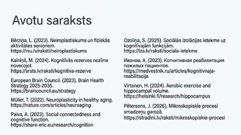 Presentations 'Neiroplastiskums un novecošana: vai smadzenes saglabā elastību pēc 60 gadiem', 14.
