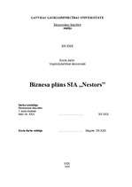 Business Plans 'SIA "Nestors"', 1.