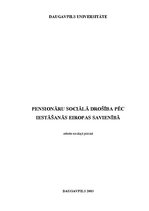 Essays 'Pensionāru sociālā drošība pēc iestāšanās Eiropas Savienībā', 1.