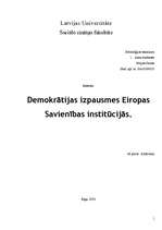 Research Papers 'Demokrātijas izpausmes Eiropas Savienības institūcijās', 1.