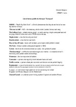 Summaries, Notes 'List of terms specific for the topic "Transport"', 1.