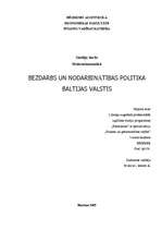 Research Papers 'Bezdarbs un nodarbinātības politika Baltijas valstīs', 1.