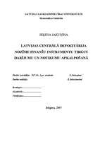 Research Papers 'Latvijas centrālā depozitārija nozīme finanšu instrumentu tirgus darījumu un not', 1.