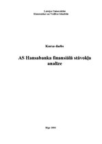 Research Papers 'AS "Hansabanka" finansiālā stāvokļa analīze', 1.