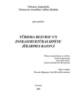 Research Papers 'Tūrisma resursu un infrastruktūras izpēte Jēkabpils rajonā', 1.