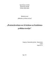 Research Papers 'Postmodernisms un tā ietekme uz feminisma politikas teoriju', 1.