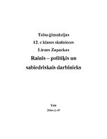 Research Papers 'Rainis - politiķis un sabiedriskais darbinieks', 1.