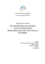 Research Papers 'Viļa Rīdzenieka fotogrāfija "Latvijas republikas proklamēšanas akts 1918.gada 18', 1.