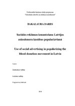 Term Papers 'Sociālās reklāmas izmantošana Latvijas asinsdonoru kustības popularizēšanā', 1.
