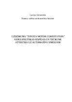 Essays 'Uzņēmuma “TOYOTA MOTOR CORPOTATION” vides politikas iespējas un trūkumi attiecīb', 1.