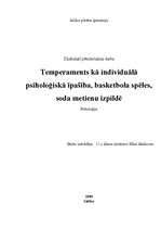 Research Papers 'Temperaments kā individuālā psiholoģiskā īpatnība basketbola spēles soda metienu', 1.