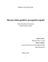 Research Papers 'Placebo efekta pozitīvie un negatīvie aspekti', 1.