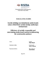 Term Papers 'Sociāli atbildīga un izklaidējoša audiovizuālā satura efektivitāte sociālo medij', 1.