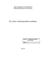 Research Papers 'SIA "Solaris" mārketinga politikas izstrādāšana', 1.