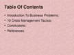Presentations 'Ten Crisis Management Tactics for Managing Internal Problems', 2.