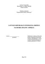 Research Papers 'Latvijas Republikas integrācija Eiropas Savienībā finanšu aspektā', 1.