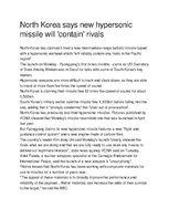 Summaries, Notes 'North Korea says new hypersonic missile will 'contain' rivals - analysis of trop', 1.