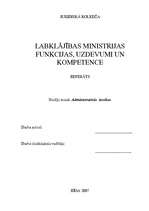 Research Papers 'Labklājības ministrijas funkcijas, uzdevumi un kompetence', 1.