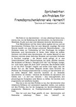 Summaries, Notes 'Sprichwörter: ein Problem för Fremdsprachenlehrer wie - lernen?!', 1.