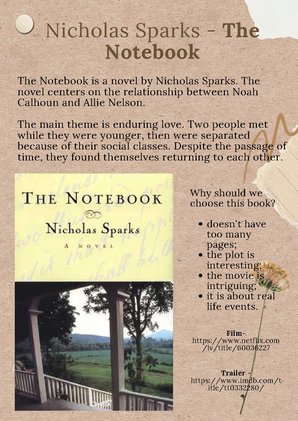 Summaries, Notes 'Nicholas Sparks - The Notebook', 1.