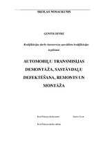 Term Papers 'Automobiļu transmisijas demontāža, sastāvdaļu defektēšana, remonts un montāža', 1.