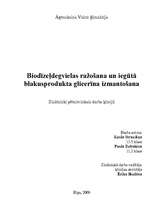 Research Papers 'Biodīzeļdegvielas ražošana un iegūtā blakusprodukta - glicerīna - izmantošana', 1.