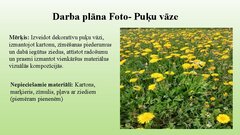 Presentations 'Darba plānas- Radošs uzdevums: Puķu vāzes izveide ar dabas materiāliem', 2.
