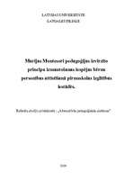 Research Papers 'M.Montesori pedagoģijas izvirzīto principu izmantošanas iespējas bērnu personība', 1.