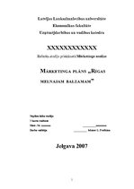 Research Papers 'Mārketinga plāns "Rīgas melnais balzams"', 1.