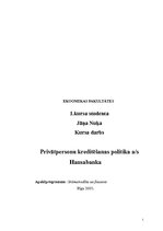 Research Papers 'Privātpersonu kreditēšanas politika AS "Hansabanka"', 1.