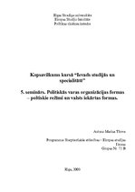 Research Papers 'Politiskās varas organizācijas formas – politiskie režīmi un valsts iekārtas for', 1.