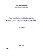 Research Papers 'Starptautiskā ekonomiskā integrācija. Latvija - jauna ES dalībvalsts', 1.