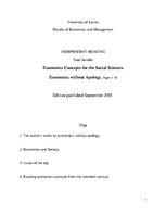 Summaries, Notes 'Economics Concepts for the Social Sciences Economics without Apology', 1.