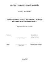 Research Papers 'Hipotekārie kredīti, to piedāvājums un pieprasījums Latvijas tirgū', 1.