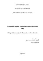 Essays 'Syntagmatic Meaning Relationship Analysis in Popular Songs', 1.