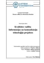 Research Papers 'Kvalitātes vadība informācijas un komunikāciju tehnoloģiju projektos', 1.
