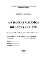 Research Papers 'A/S "Hanzas maiznīca" bilances analīze', 1.